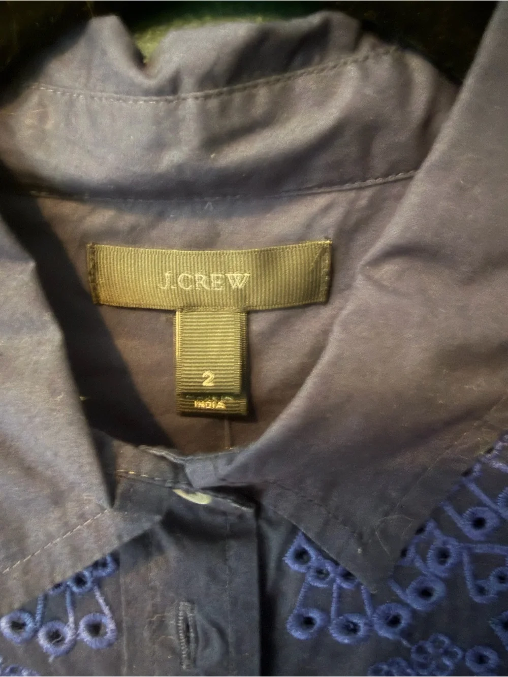 J. Crew Navy Embroidered Front-Panel Button Shirt